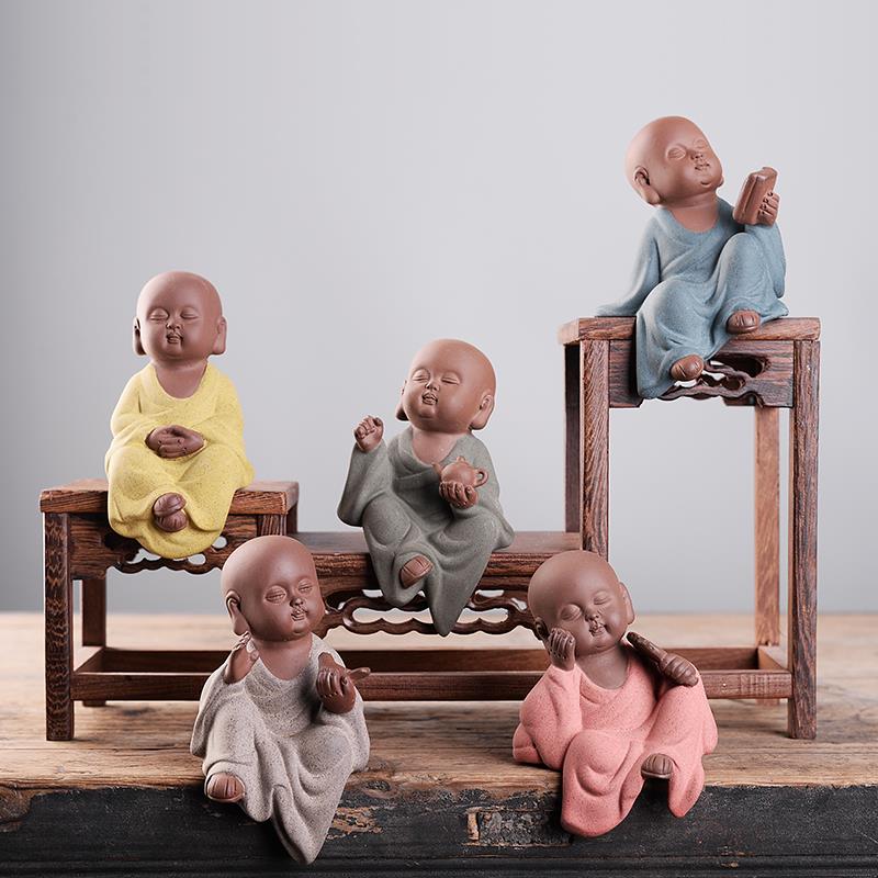 花宠禅意小摆件陶瓷小和尚手工泥人微景观盆景桌柜边缘造景装饰品