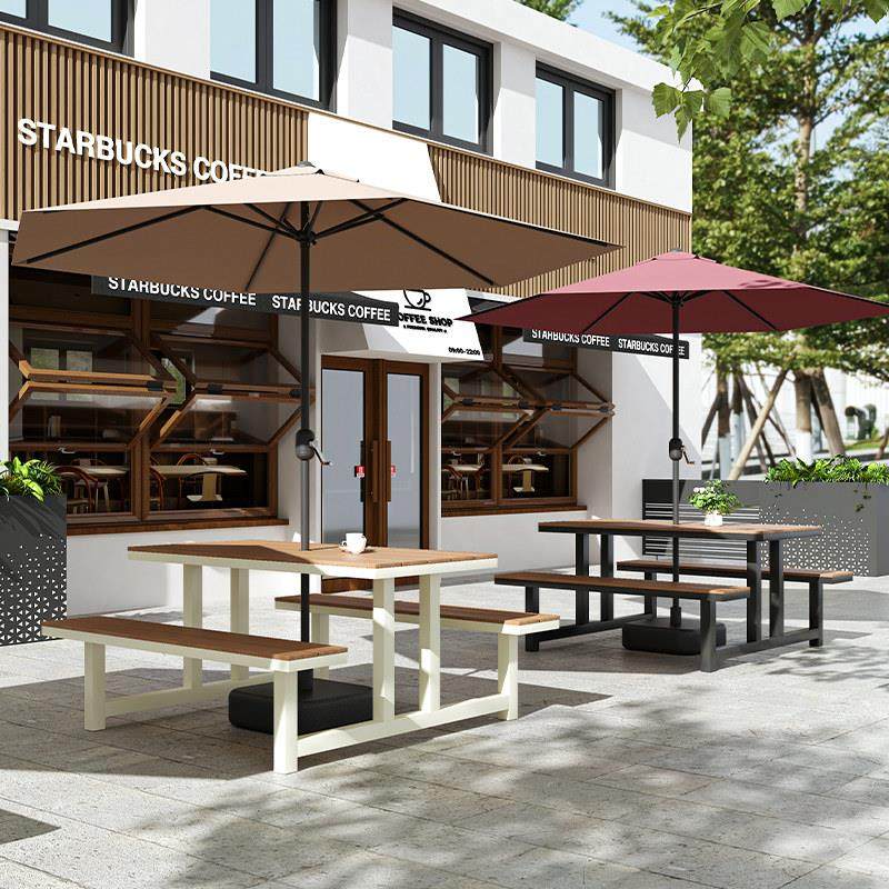 户外桌椅商业组合商场奶茶店咖啡厅露天伞组合庭院休闲餐桌椅
