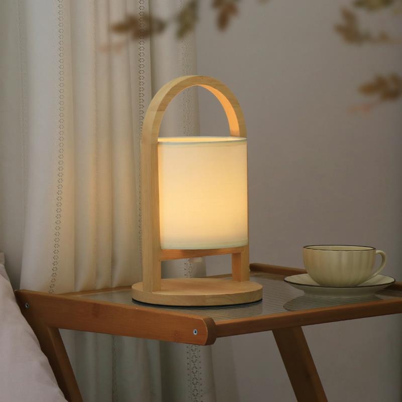 台灯卧室床头灯手提简约创意ins风高级感遥控可充电睡眠木小夜灯