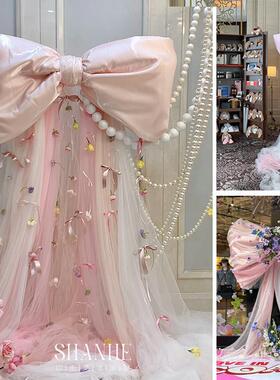 拖尾纱蝴蝶结网红打卡点拍照道具摆件布置景活动婚礼派对生日店铺