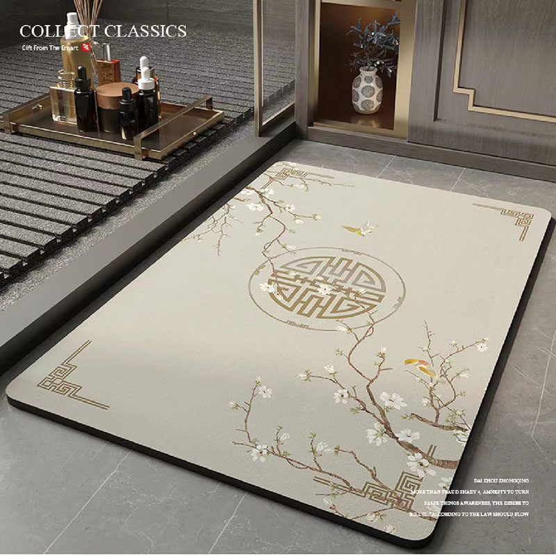 新中式浴室硅藻泥软垫吸水速干防滑垫卫生间厕所脚垫门厅厨房地垫