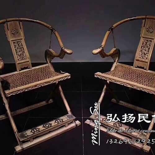 老交椅民俗老物件中式交椅仿古实木交椅休闲折叠靠背椅做旧圈椅