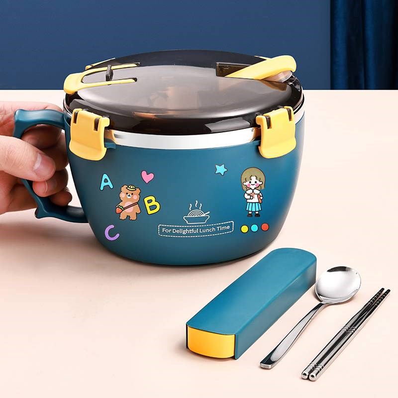 碗筷便携一套装一人儿童中学生宿舍大容量泡面可爱专用带盖家用可