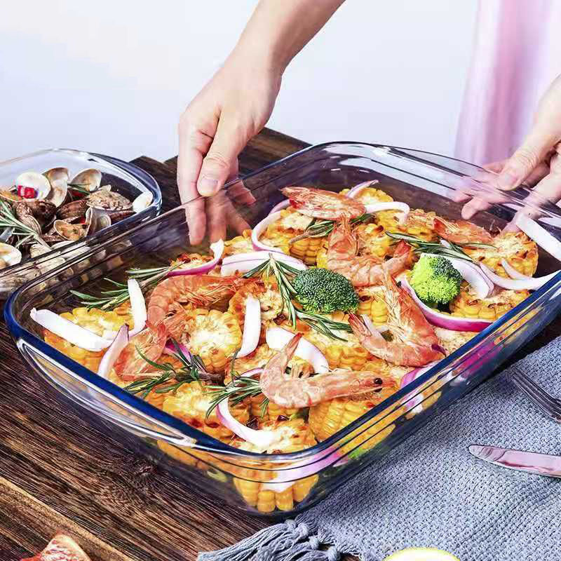 捞汁小海鲜盘长方形生腌大咖蒸鱼肉玻璃餐盘子烤箱微波炉专用器皿