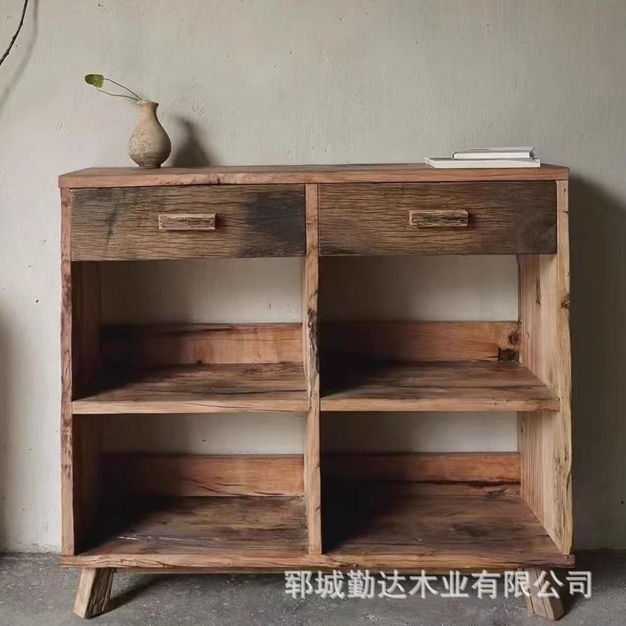 老榆木餐边柜储物柜实木客厅书柜家用置物茶水台门厅柜子简约收纳