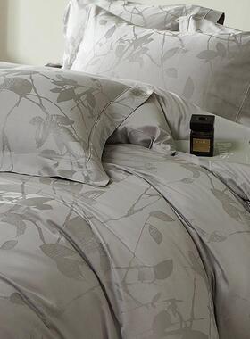 复古风全棉超柔四件套高级感花卉染色提花纯棉被套床上用品灰紫色