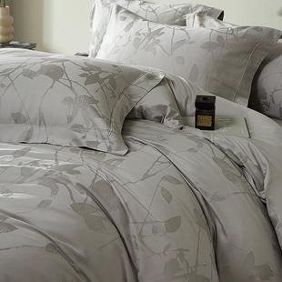 复古风全棉超柔四件套高级感花卉染色提花纯棉被套床上用品灰紫色