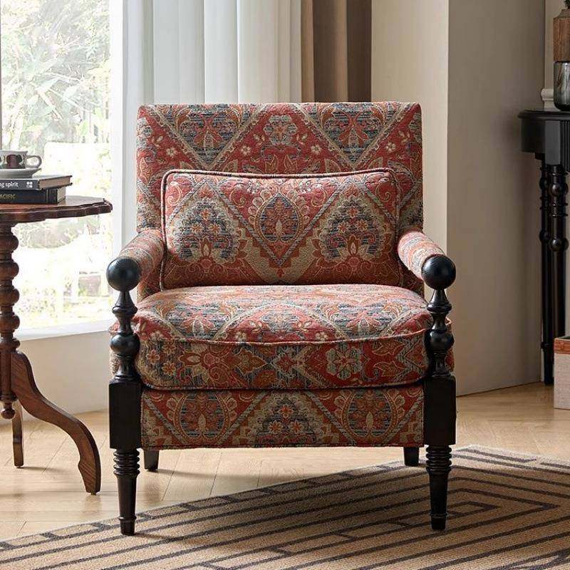 中古美式布艺沙发复古实木单人客厅懒人单椅轻奢高级感休闲沙发椅