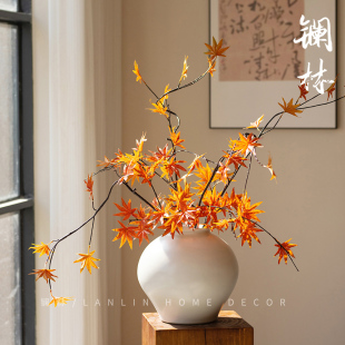 家居干花花艺摆件商场橱窗装 复古秋色仿真枫树叶新中式 饰多枝枫叶