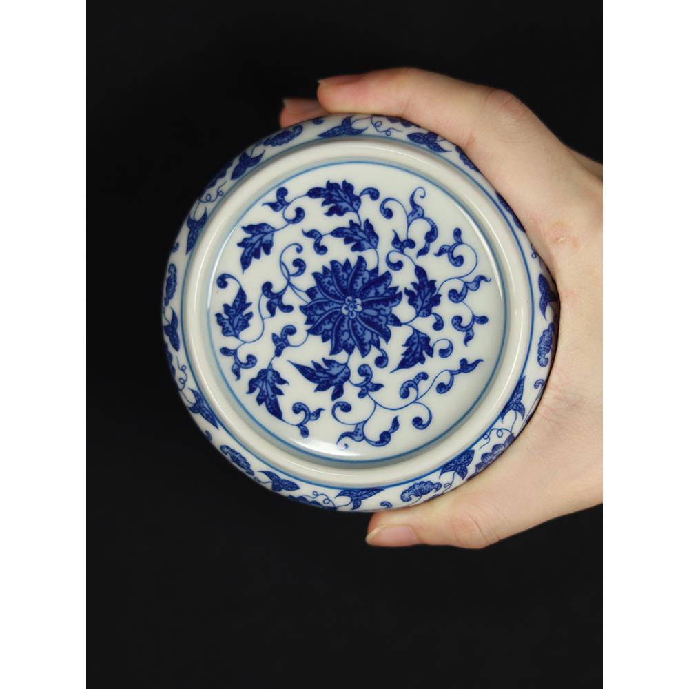 景德镇青花缠枝莲盖置陶瓷茶托壶承中式家用杯垫杯盖功夫茶具配件