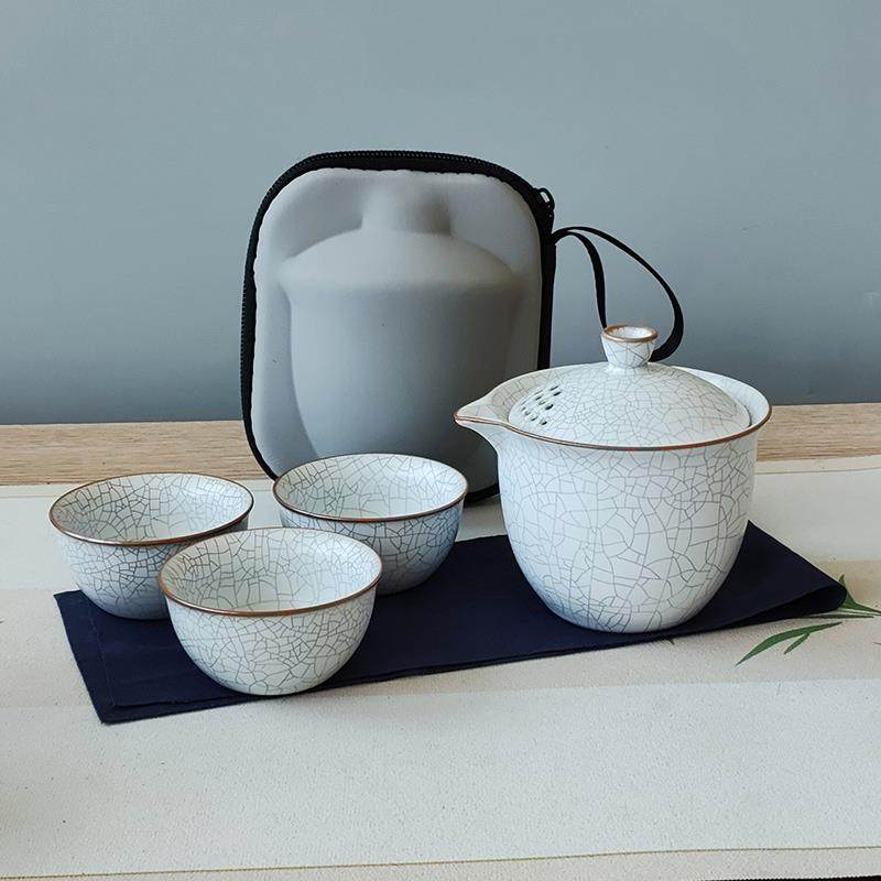陶瓷旅行功夫茶具便携户外泡茶壶手抓壶汝窑开片快客杯随手礼,餐饮具,旅行茶具,淘宝优惠券,粉丝福利购,淘宝优惠卷