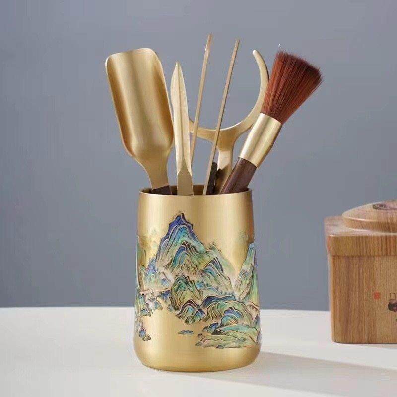 茶道六君子套装功夫茶具配件大全黄铜6君子喝茶泡茶工具茶刀茶洗