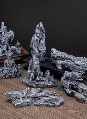 布景假山石盆栽盆景家用鱼缸造景装饰沙盘彷真小石头摆件桌面中式