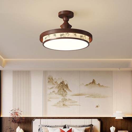 宋代美学卧室布艺吸顶灯中古风胡桃木色书房灯覆古新中式书房灯具