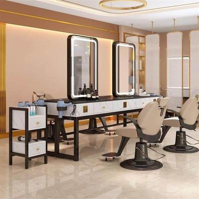 新款理发店镜台单双面发廊一体专用工作台美发店柜子烫染LED网红
