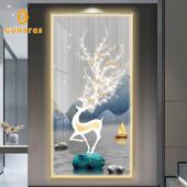 灯壁画高级感入户正对门挂画竖版 玄关装 饰画轻奢发财麋鹿led 壁画