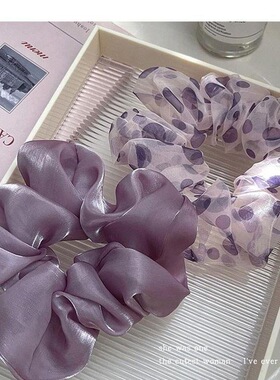 夏天紫色波点~低调又复古时髦肥肠圈气质头花大肠皮筋高级感绢纱