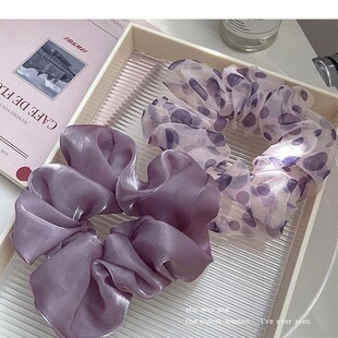 夏天紫色波点~低调又复古时髦肥肠圈气质头花大肠皮筋高级感绢纱
