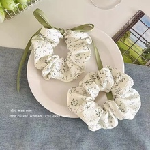 新款春夏豆沙绿色清新碎花大肠发圈纯棉蝴蝶结织带少发绳头饰森系