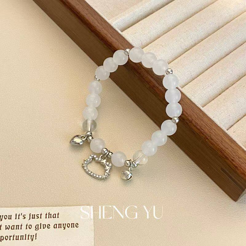 kt猫铃铛手链小众设计感仿猫眼串珠饰品女友闺蜜礼物学生