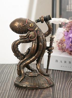 跨境热销蒸汽朋克通风机械旅行者章鱼雕塑装饰简约家居客厅玄关摆
