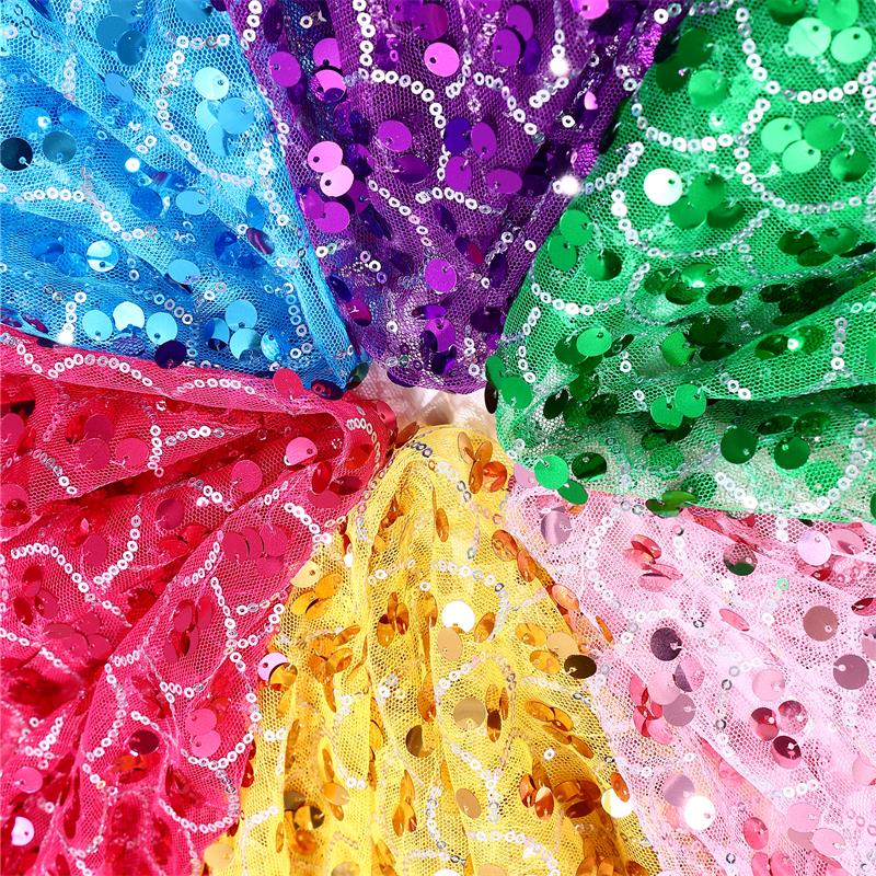 6mm高档鱼鳞亮片布 婚庆背景装饰网纱布闪片演出服装亮片布料面料