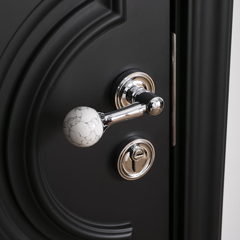 INDOORS法式中古风银色黄铜门锁纯铜静音天然石材水晶球锁门把手