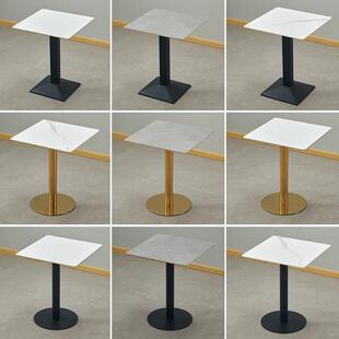 商用岩板餐桌奶茶店小圆方桌轻奢餐桌椅快餐小吃烧烤长方形桌子