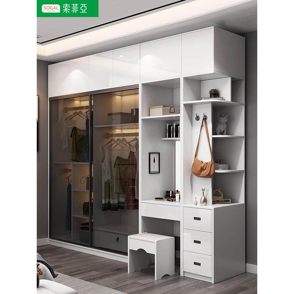 索菲亚白色衣柜家用卧室现代简约经济型推拉门大衣柜子滑移门玻璃