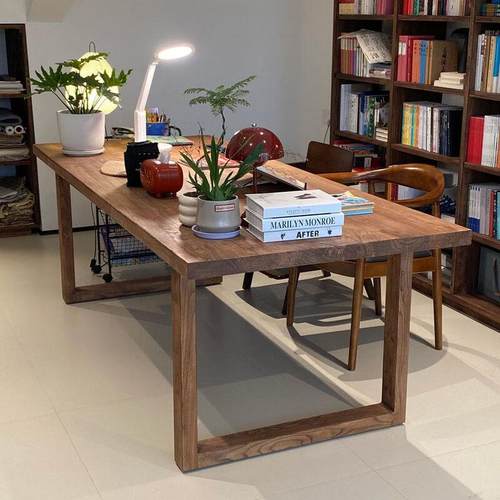 去客厅化老榆木实木大板书桌简约现代开放式家用亲子学习大长餐桌