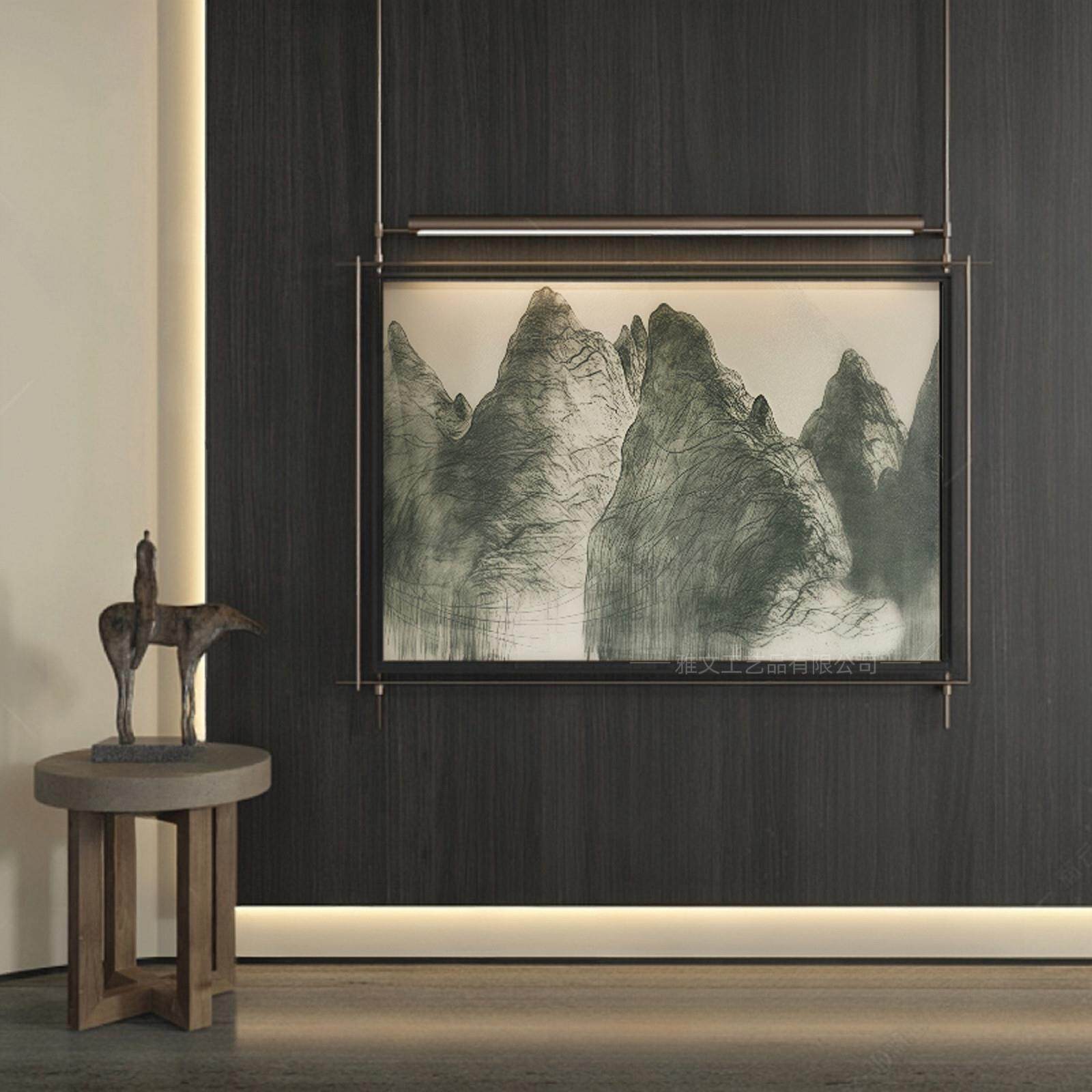 新中式山水画装饰画高级感带灯玄关客厅沙发背景墙壁卧室餐厅挂画