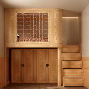 原木风树屋设计上床下柜一体组合床实木儿童房全屋定制覆式高架床