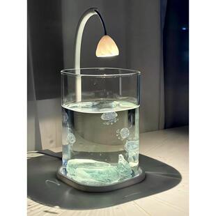 水母缸、小斗鱼专用鱼缸、慵懒客厅、超白玻璃缸、创意办公桌面家