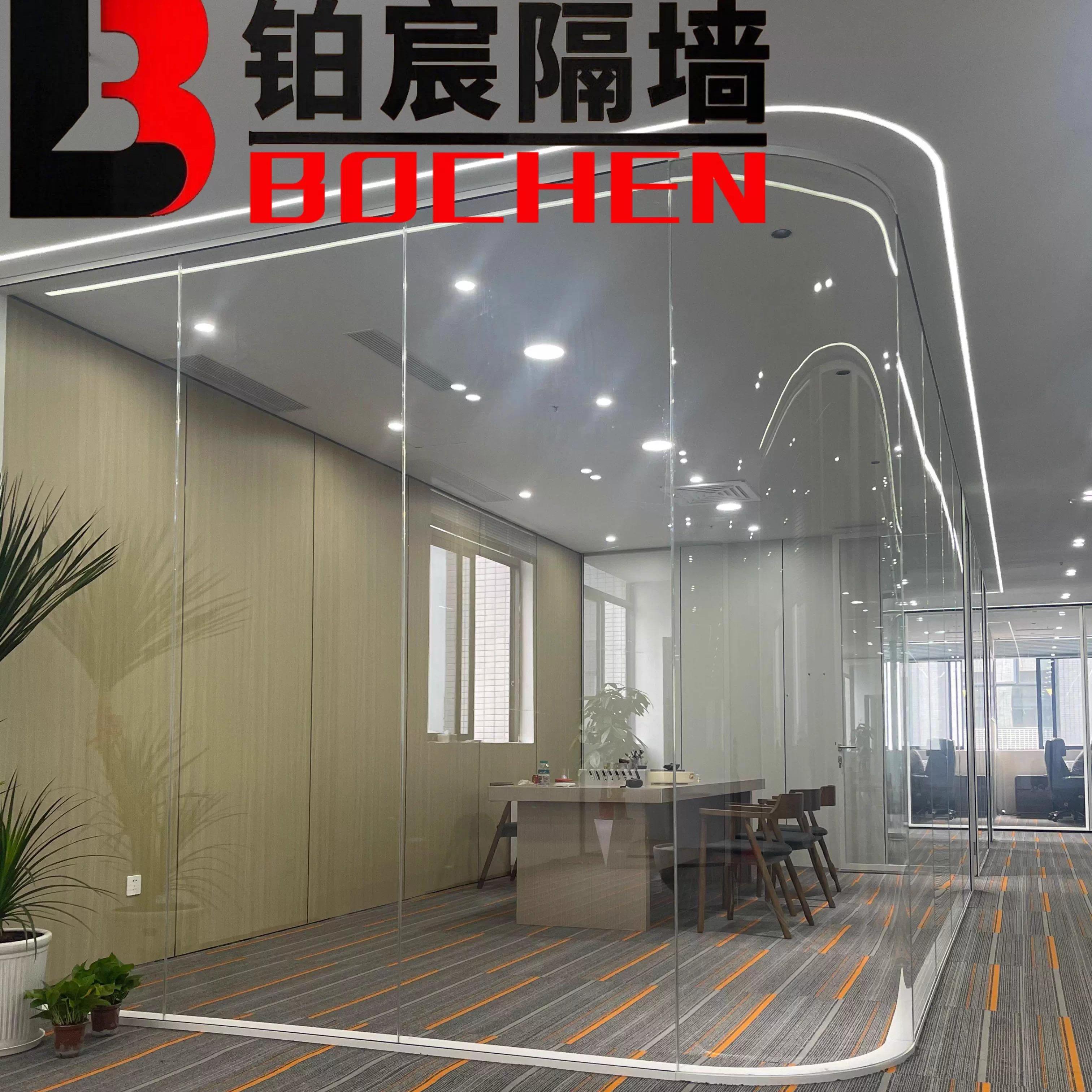 办公室玻璃隔断墙钢化磨砂中空隔音双玻百叶弧形铝合金钢铝隔断墙