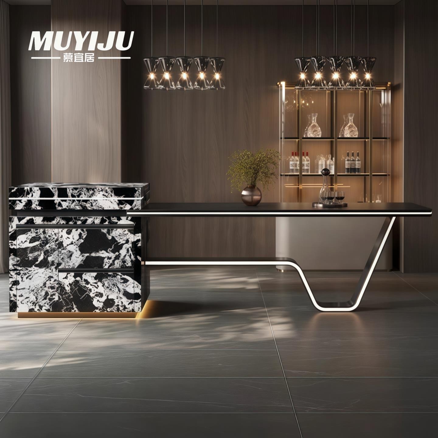 意式极简岩板岛台餐桌一体家用现代简约厨房设计师高级感轻奢导台