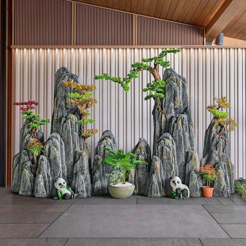 假山石造景，模拟干山，室外中式庭院布置，鱼塘装饰，绿色植物摆,家居饰品,落地摆件,淘宝优惠券,粉丝福利购,淘宝优惠卷