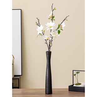 陶瓷花瓶细长玄关装饰品摆件高级感电视墙格栅落地干花彷真花花插