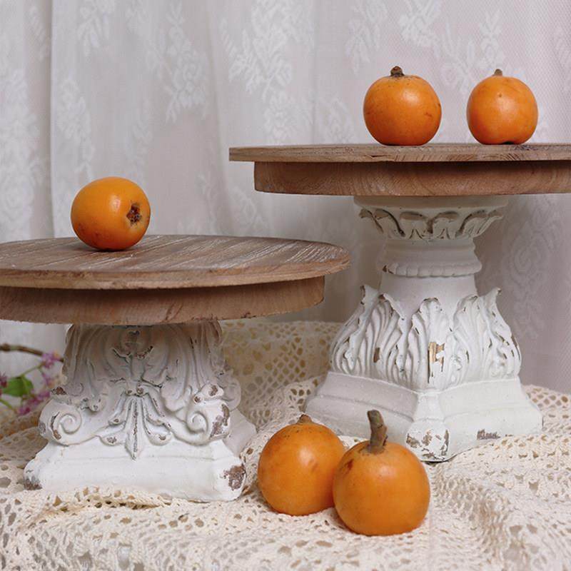 实木圆形底座复古田园雕刻工艺品摆件原木托架茶盘果盘香薰托盘