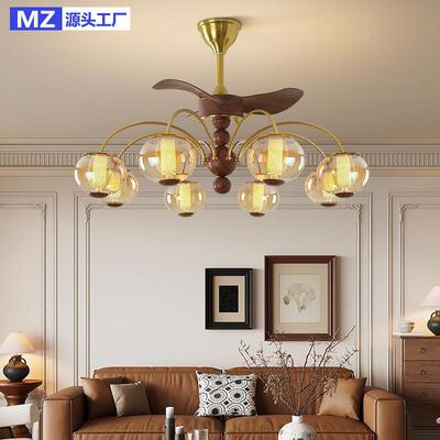 法式中古风客厅风扇灯简约现代轻奢大厅吊灯2025年新款隐形吊扇灯