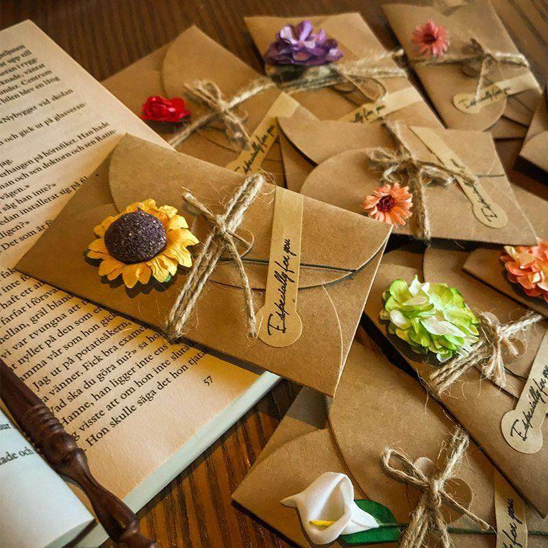 信纸和信封向日葵干花贺卡玫瑰贺卡复古牛皮纸DIY手工创意卡片生,文具电教/文化用品/商务用品,信封,淘宝优惠券,粉丝福利购,淘宝优惠卷