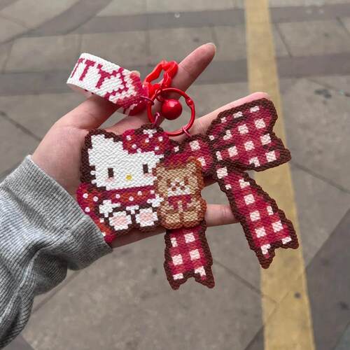 HelloKitty拼豆成品钥匙扣挂件包挂可爱送朋友礼物七夕Hello装饰