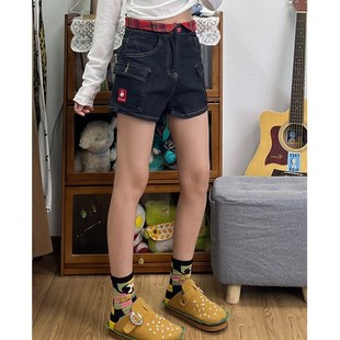 复古猫咪刺绣高腰牛仔短裤 包臀热裤 牛仔短裤 新款 子潮 2025夏季 大码