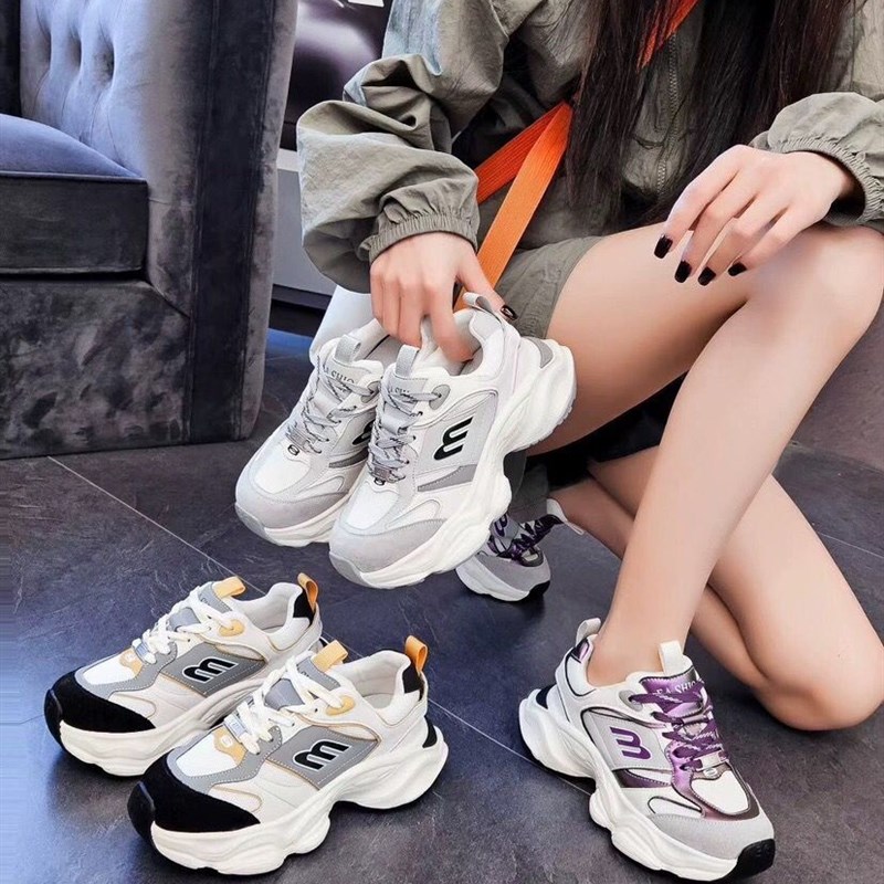 撤柜处理小e个子厚底轻便防滑真皮头层牛皮透气休闲运动老爹鞋女