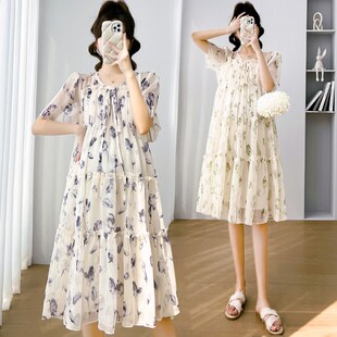 孕妇裙子夏装温柔碎花气质减龄薄款雪纺裙夏季孕期宽松显瘦连衣裙