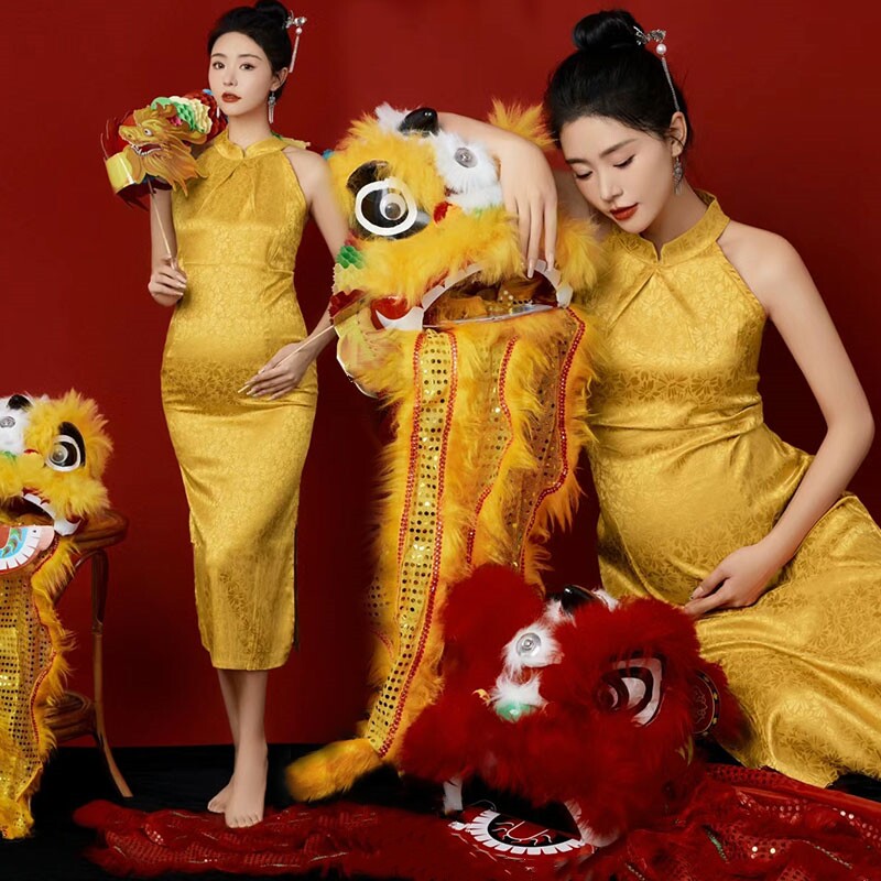 中式孕妇照主题服饰古风改良旗袍裙孕妈咪复古写真拍照连衣裙衣服