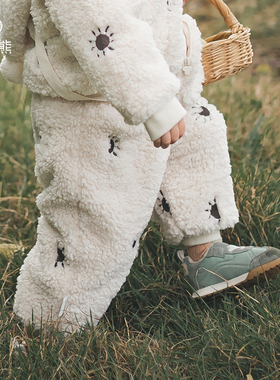 【麦穗绒】婴儿毛绒长裤冬季保暖男女宝宝可爱束脚裤儿童外出裤子