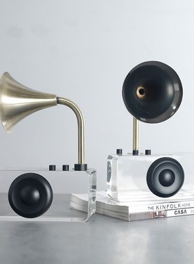 简约现代客厅电视柜橱窗水晶留声机摆件样板房透明收音机软装摆设