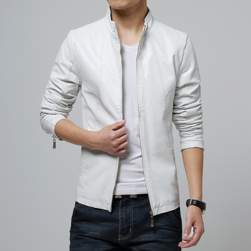 春秋青年红色男潮薄款皮衣立领皮尤C上衣韩版修身PU皮夹克外套大