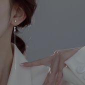 长版 流苏耳链女小众设计感高级珍珠耳钉纯银气质耳环显脸瘦耳饰女