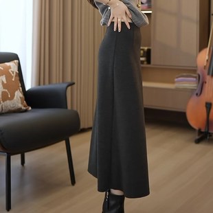 极简羊绒混纺松紧腰半身裙女秋冬新款 气质百搭A字裙子 显瘦中长款